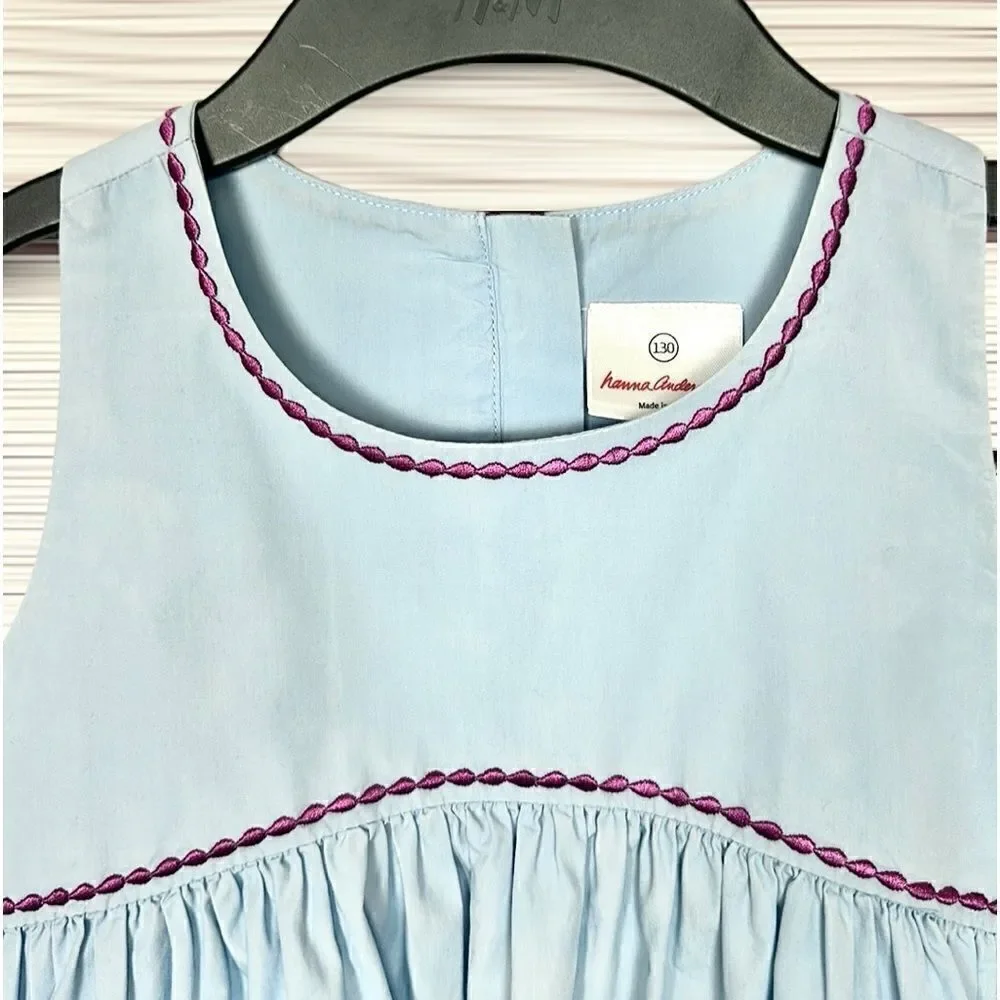 Hanna Andersson Sleeveless Blue Dress Cotton A-line Knee Length Size 8 130 cm